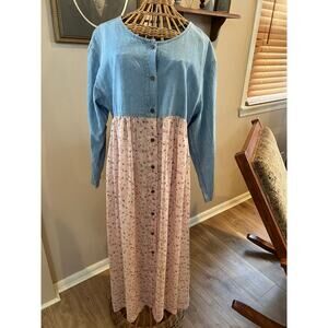 Vintage EXP Spirit of Nimes Dress Denim Top Floral Bottom 1990's
